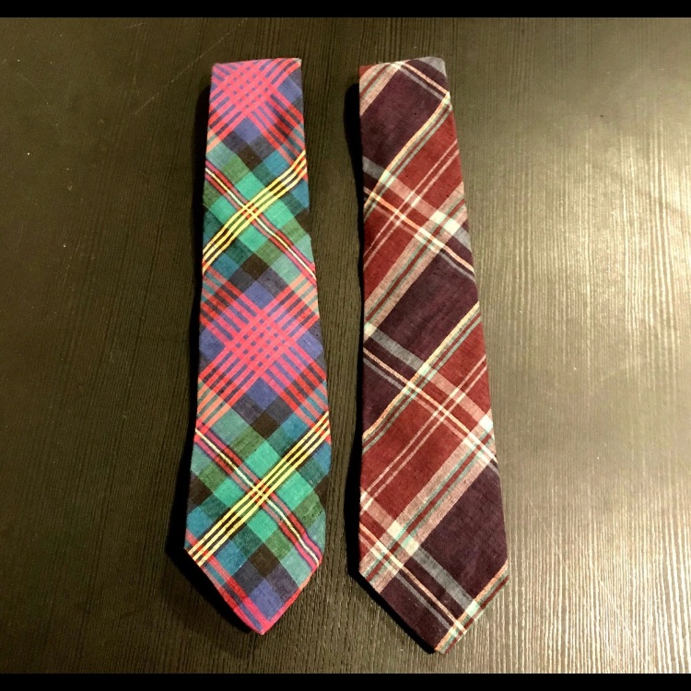 Vintage Pair of Rooster Cotton Plaid Ties